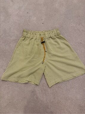 Light Green Checkered Drawstring Bermuda Shorts